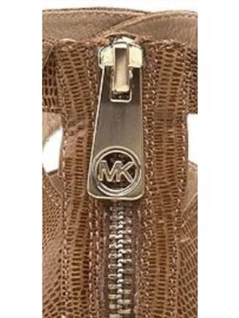 Michael Kors Tatum Cross Strap Reptile Embossed Shimmering Leather Cone Heels - Picture 4 of 8